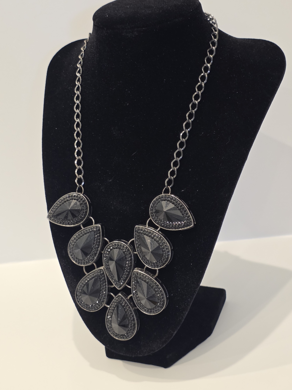 Statement Black Teardrop Bib Necklace